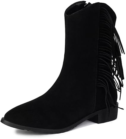 Bviennic Donna Stivaletti Block Tacco Medio Casuale Punta Rotonda Zip Slouch 2342 Nero Numero 49 EU/52Cn