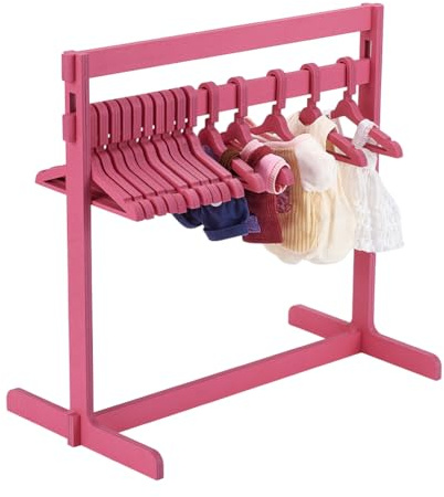 UNICRAFTALE Mini Puppenkleiderständer für Puppenhaus mit Kleiderbügeln | Rosa,30cmHoch,15Stk Holz Kleiderbügel,Puppenzubehör,auch für kleine Katzen und Welpen nutzbar