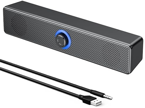 DURNYDT Altoparlante USB per computer, pc boxe, 3,5 mm Aux, laptop desktop, tablet USB, mini soundbar portatile con stereo surround 3D, ampia compatibilità, plug and play