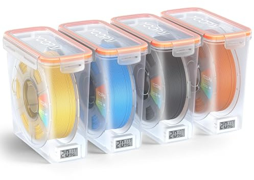 YOOPAI Pro Filament Aufbewahrungsbox mit Temperatur & Feuchtigkeitsmonitor – EinzelspulenLagerbox, luftdicht, sichtbares Display, feuchtigkeits- & staubgeschützt für 3D-Druck (4er-Pack)