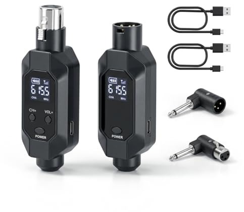 Kelgyua Wireless XLR Microphone Transmitter Phantom Power, 2.4G Auto Noise Reduction, Rechargeable Bluetooth Adapter for Professional Mics