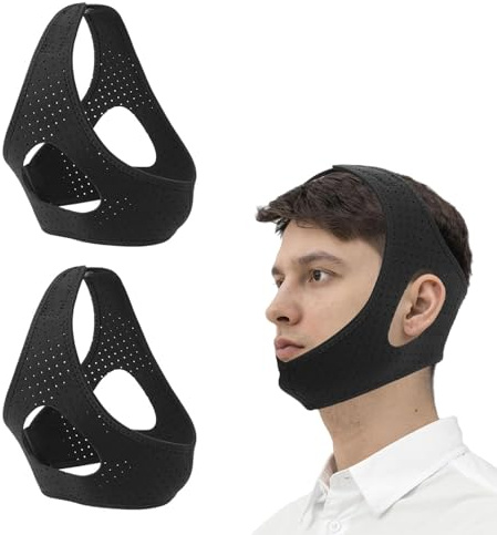 LuminaVerde 2 Stück Anti Schnarch Kinnband Gegen Schnarchen, SBR Atmungsaktives Material, Schlafapnoe Schnarchstopper für Herren Damen, 3D Design Verstellbar, Mundatmung Verhindern Schwarz