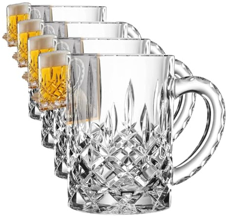 Nachtmann Bierkrug mit Schliffdekoration, Bierglas, Kristallglas, 600 ml, Noblesse, 0095635-0, Durchsichtig (Packung mit 4)