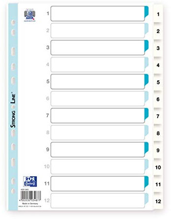 Oxford Register Strong Line, Zahlen 1-12, DIN A4, Kunststoff, weiß, 10 Stück