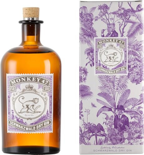 Monkey 47 Schwarzwald Dry Gin in Geschenkverpackung, Ultra Premium Gin mit Wacholderaroma & frischen Zitronen- und Fruchtnoten, 500 ml