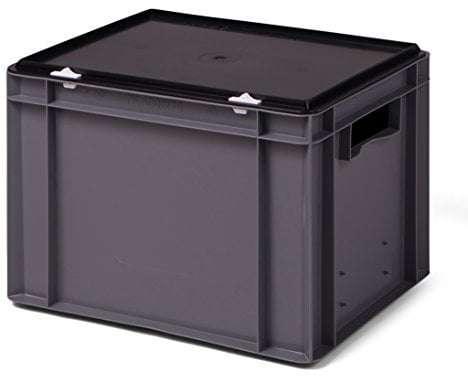 1a-TopStore Euro-Stapelbox/Aufbewahrungsbox K-TK 4270-0, grau, mit schwarzem Verschluß-Deckel, 400x300x281 mm (LxBxH)