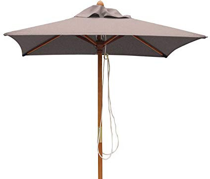 Jati Umbra 1.5m Small Wooden Patio Parasol with Cover (Taupe) - Square | Single-Pulley | 2-Part Pole