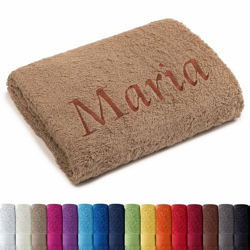 AR Line Besticken Sie Handtuch mit Namen oder mit Wunschtext Bestickt, Badetuch (100x150cm) in Sand