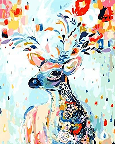 YEESAM ART Nouvelles Peinture au Numero pour Adulte Enfants - Peint Couleur Cerf Deer 40x50 cm - DIY Painting by Numbers numéro Cadeaux de noël