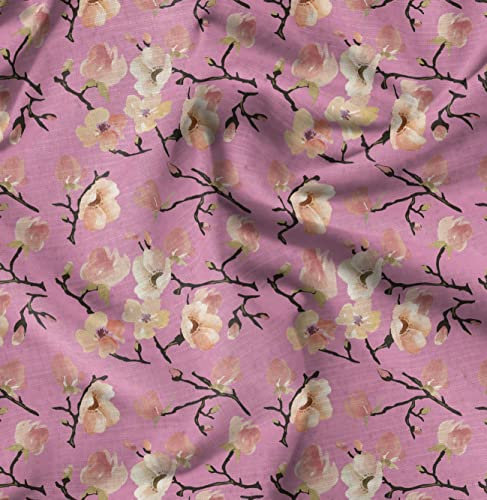 Soimoi Rosa Viscose Chiffon Stoff-Bluten-Aquarell Stoff Drucke Meterware 42 Zoll Breite