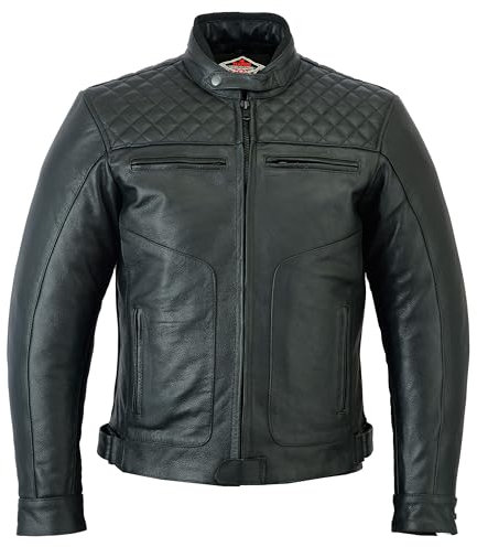 Texpeed Blouson de moto en cuir pour homme - Veste de moto de tourisme avec protection véritable biker CE armor (EN 1621-1) Coutures diamant - Noir - 6XL