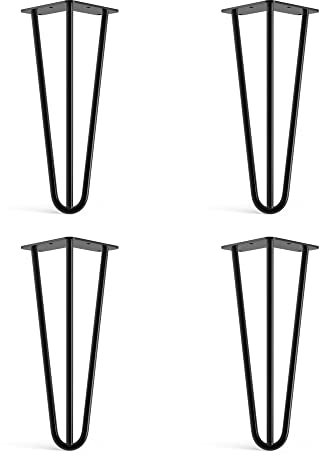 4 x Hairpin Legs from DT IRONCRAFT - 30cm 3 Rod / 10mm, Black - Low Coffee Table Legs with Floor Protector Feet & Screws