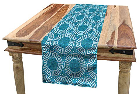 ABAKUHAUS Agua Camino de Mesa, Baldosa Mosaico Griego meandro, Decorativo para el Comedor o Sala de Estar Fácil de Limpiar, 40 x 180 cm, Azul Verde Blanco