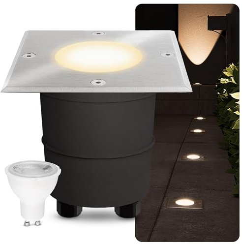 SSC-LUXon MADON LED Bodeneinbaustrahler Aussen eckig IP67 - Bodenstrahler befahrbar & trittfest mit LED GU10 Leuchtmittel 3W warmweiß