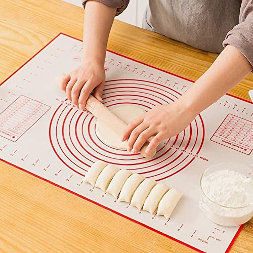 Silikonmatte Silikon Backmatte Baking Mat BPA frei Nonstick mit Messungen Fondant Teig Gebäck Backmatte Teigmatte Wiederverwendbar für Fondant Gebäck Pizza Matte, 60x40cm Rot