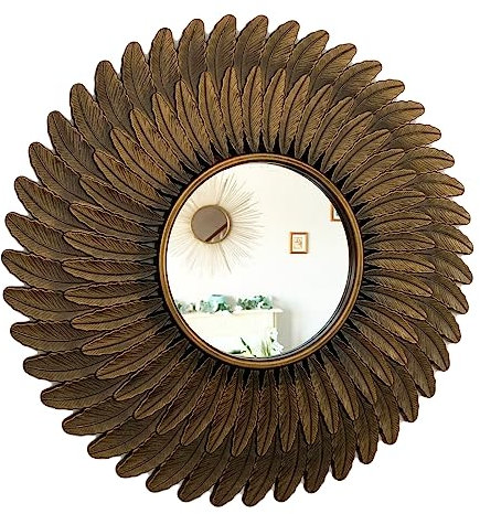 Darthome Ltd Feather Style Wall Mirror 60 x 60cm Gold Plastic Frame Large Vintage Decorative Round