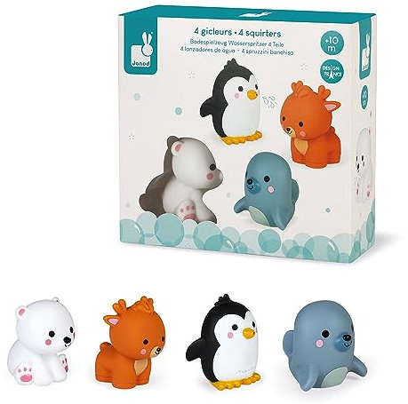 Janod - Wasserspritzer „Polartiere“, 4 Stück - Badespielzeug für Babys - Ab 10 Monaten, J04704