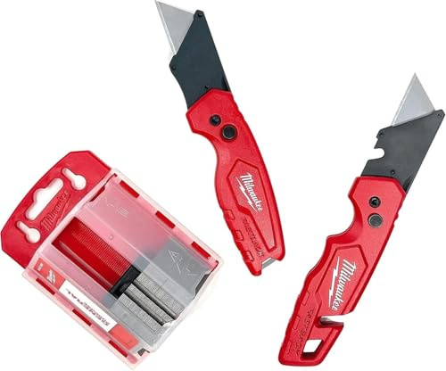 Milwaukee Fastback Flip Utility Knife 2 Piece Set with Razor Blade Dispenser (50 Blades Included)
