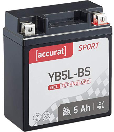 Accurat Motorradbatterie YB5L-BS - 12V, 5Ah, 90A, zyklenfest, wartungsfrei, Gel - Starterbatterie, Batterie in Erstausrüsterqualität für Rasentraktor, Roller, Motorrad, Quad