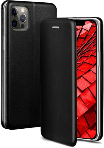 ONEFLOW Business Case für iPhone 12 Pro Max Handyhülle klappbar mit Standfunktion, Klapphülle Flipcase Cover Dünn, PU Leder Hülle mit Kartenfach, 360 Grad Schutzhülle, Schwarz