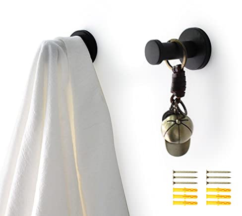 WJUAN 2 Pezzi Ganci da Parete Rotondi Neri, Gancio da Parete in Acciaio Inox 53 mm Adatto per L'installazione in Cucina, Bagno, Studio e Camera da Letto Principale per Appendere Oggetti