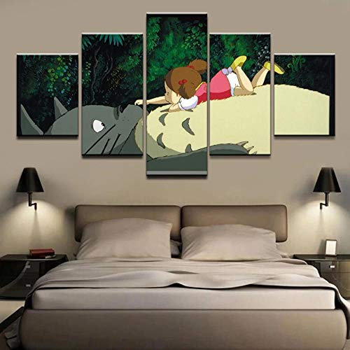 104Tdfc Puzzle 5 teilig Bilder wandbild 200x100CM Cadeau Mein Nachbar Totoro Modulare Wandkunst Wandaufkleber Teiliges Vlies Leinwandbild Dekoration