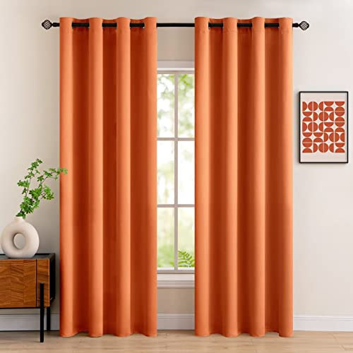 MIULEE Vorhänge Orange Blickdicht mit Ösen, Schöner Weicher Verdunklungsvorhänge zum Verdunkeln von Räumen, 2er Set Gardinen Abdunkelnd Schlafzimmer Wohnzimmer Thermovorhang Kälteschutz 140X245 cm