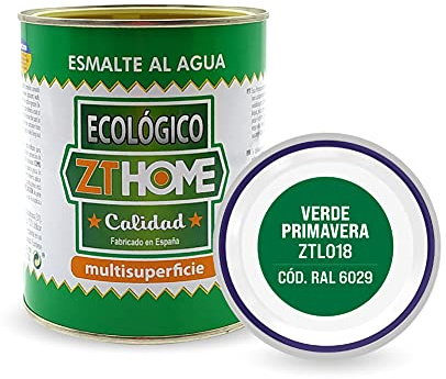 Pintura acrilica Ecológica al agua Barniz Mate madera, metal, radiadores, aluminio/Esmalte al agua/cunas, muebles, azulejos puertas exterior-interior 750ml (Verde Primavera - RAL 6029)