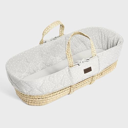 The Little Green Sheep Moseskorb Baby – Natürlich gesteppter Moses Korb Babybett mit Matratze, Baby Erstausstattung Neugeborene Kinderbett, Inklusive 28x74cm Natürlicher Matratze, Taubenreis
