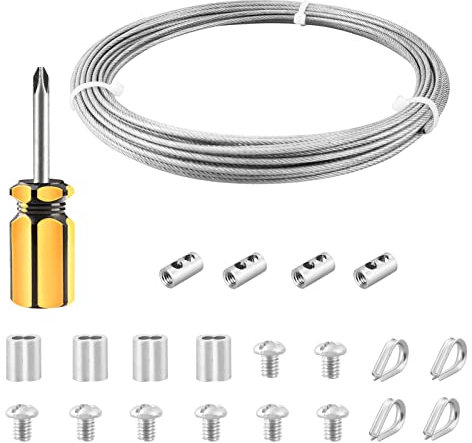 FSHIHINE 2 mm Cavo Acciaio Rivestito, 10 m, Fune Cavo Acciaio kit, Fune Metallica da Giardino, Acciaio Inox 304, per Recinzione, Ringhiere, con Ditali per Cavi, Manicotti, Clip per Fune Metalliche