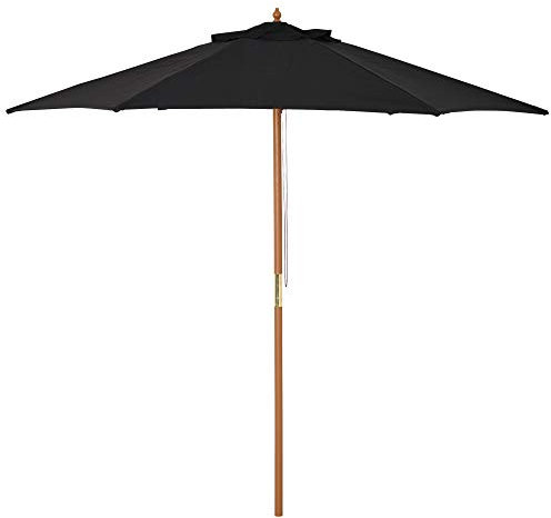 Outsunny Sonnenschirm Ø 250 cm, Sonnenschirm mit Seilzugmechanismus Balkonschirm Strandschirm aus Bambus windfest Marktschirm Sonnenschutz für Balkon Terrasse Garten, Schwarz