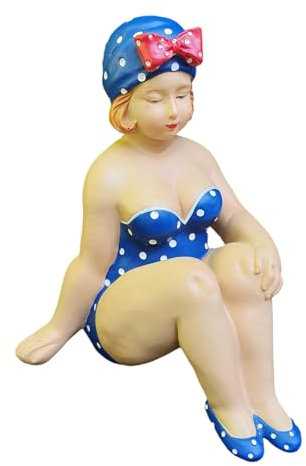 Aspinaworld Gartenfigur - mollige sitzende Blaue Badenixe Figur 19 cm - Badefrau Figur - Figuren für den Garten - wetterfeste Deko - Pool Deko