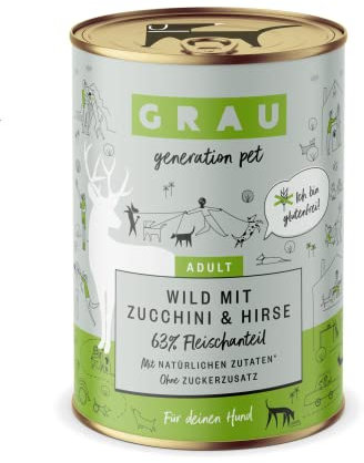 GRAU – das Original – Nassfutter für Hunde - Wild mit Zucchini & Hirse, 6er Pack (6 x 400 g), glutenfrei, für erwachsene Hunde