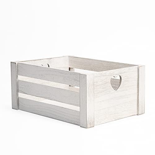 Lovely White Wooden Crates With Heart Handles Storage Box Wooden Tray Wooden Shelves (White Wash, Large)