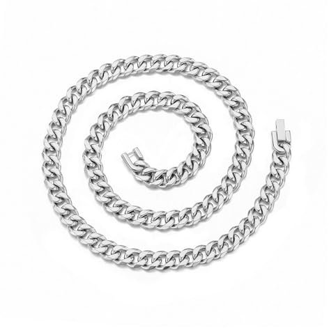 Philip Jones Men's 9mm Stainless Steel 24 Inch Cuban Curb Chain Necklace