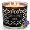 Bougie Parfumée Grande en Bocal à 3 Mèches 14 oz Cire de Soja Aux Huiles Essentielles Lavande et Bois pour Parfum D'intérieur Coffret Cadeau pour Femme Jusqu'à 75 Heures Bougie D'aromathérapie