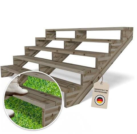 Gartenwelt Riegelsberger Terrassentreppe Breite 190 cm Treppe mit 5 Stufen Geschosshöhe 89 cm Massivholz Kiefer kesseldruckimprägniert Komplett-Set Wangen, Bohlen & Schrauben