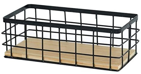 Cupboard Organizers, Metal Wire Storage Baskets with Wooden Base Wall Hanging Iron Net Box Organizer Bins 25x10x17cm