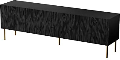BIM Furniture Lowboard TV Schrank Jungle 4D 190 cm mit gefräste dekorierte MDF-Fronten auf Metallbeinen Stehen Fernsehschrank TV Board Sideboard HiFi-Tisch (Schwarz Matt, Goldene Beine)