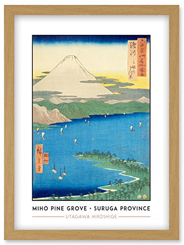 Wee Blue Coo Miho Pine Grove Suruga Province Utagawa Hiroshige Japanese Woodblock Classic Collection Artwork Framed Wall Art Print A4