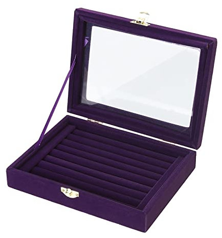 Organizadores de escritorio 24 Rejillas/8 Caja de joyería de Terciopelo con Anillo de Cubierta de Vidrio Caja de presentación de joyería Soporte de Bandeja Organizador de Caja de Almacenamiento (Size