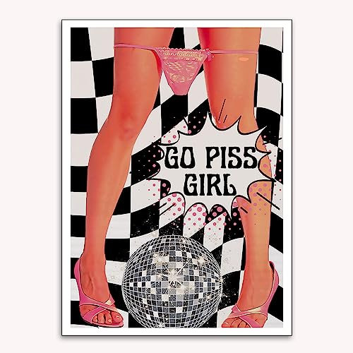 Kiticdfsd Trendige rosa Badezimmer-Wandkunst, Vintage-ästhetische Poster, flippig, lustig, schwarz und weiß, Leinwanddrucke, modisches Disco-Bild für Badezimmer-Wanddekoration (30,5 x 40,6 cm,