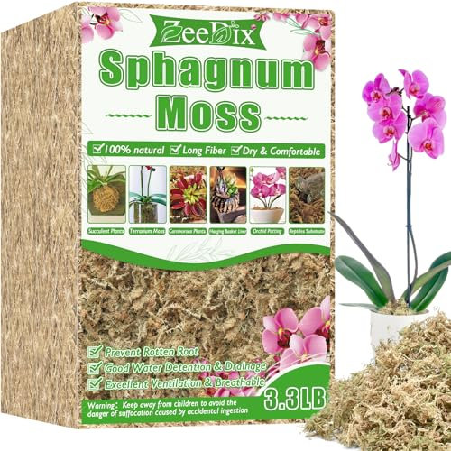 ZeeDix Sphagnum Moos Blumenerde Erde für Pflanzen Topf, natürliches Sphagnummoos getrocknet für fleischfressende Pflanze, Orchidee, Sarracenie, Sukkulenten, Venusfliegenfallen, Reptilien (1500g)