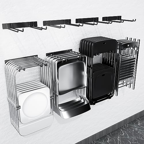 MOOMSINE Folding Chair Storage Rack Wall Mount, Garden Tool Hanger for Garage Organization, Patio, Beach & Camping Chairs Organizer Hooks, Holds 480 lbs - 4 Pack