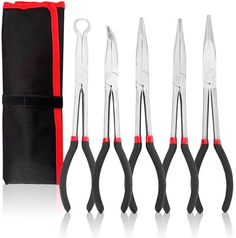 KEJJNYER 5 Pack Spark Plug Wire Removal Pliers, 11 inch Spark Boot Removal Plier for Car, Long Needle Nose Pliers Set, Offset Spark Plug Pliers Pulling Tool, 25, 45, 90Degrees