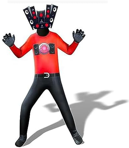 Tongyundacheng Toilet Costume Jumpsuit Titan Speakerman TV Man Cameraman Cosplay Halloween Bodysuit with Headwear