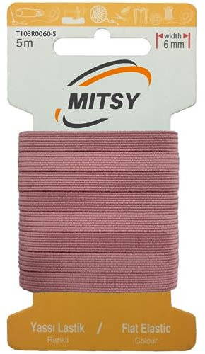MITSY Reißfeste Gummiband Gummibänder zum Nähen Breit 6 mm 5 m Roza Stark Gummilitze für Hosengummi Haushalt DIY Handwerk Stoffe zum Nahen