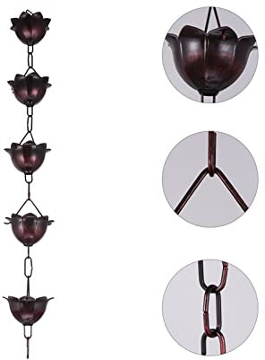 Regenketten Kupfer-Regenkette für Dachrinnen, Regenketten für Fallrohre bei starkem Regen, Regenkette, Metallglocken und Tassen, Blumen-Regenfänger für Dachrinnen, Villa, Terrasse, Gartendekoration (F