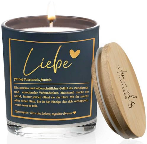 Himmelsflüsterer - Duftkerze im Glas - Liebe Partner Geschenke | Mittelgroß | schwarz | Vanille Duft | Handgemacht | 100% Sojawachs | 200 g Wachs | 50h lange Brenndauer | Ich Liebe Dich Geschenk
