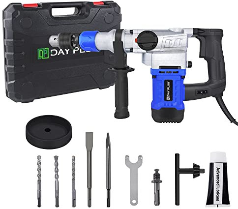 Martello perforatore da 1500 W, 6 Joule SDS, martello di demolizione elettrico, martello elettrico multifunzione, 800 giri/min, velocità variabile con manico girevole a 360°